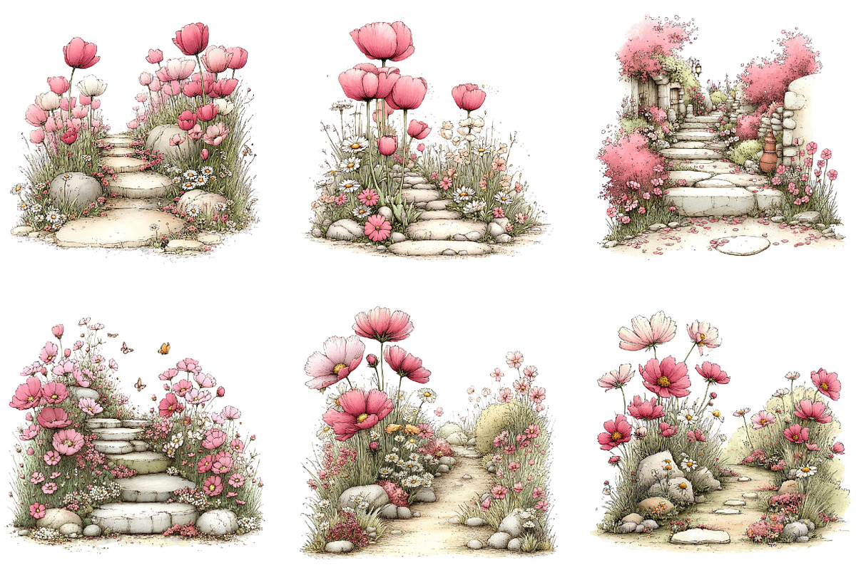 Whimsical Spring Flowers Pathway PNG, an Illustration by CraftArtStudio (Photo 2 of 6)