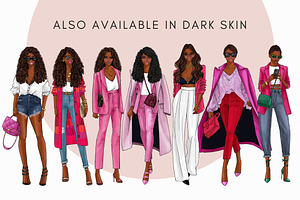 Girls In Pink 3 - Light Skin Clipart