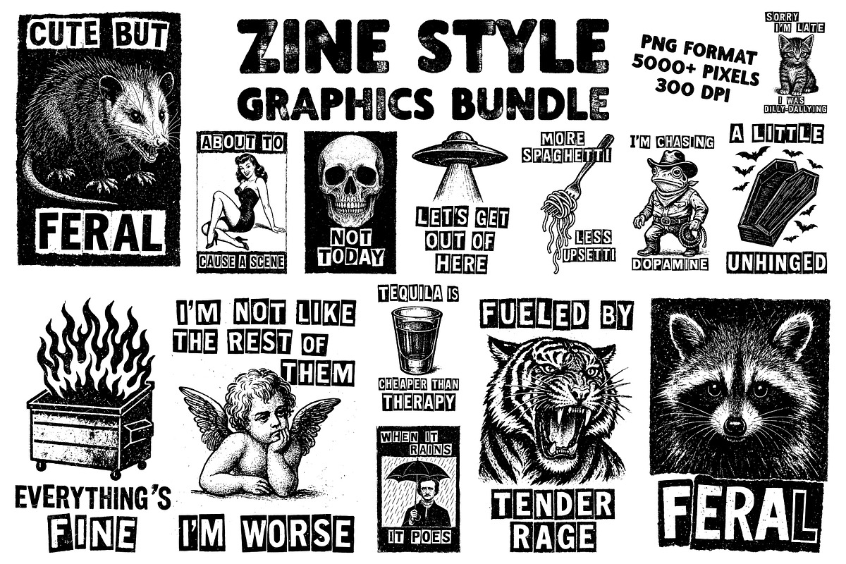 Zine Style Png Graphics Collection, an Illustration by Heather Green Designs (Photo 1 of 10)