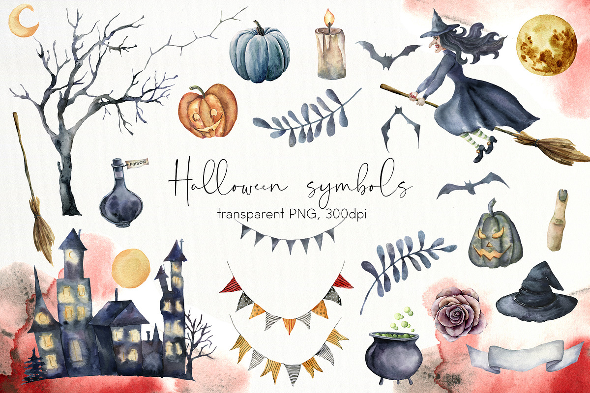 Watercolor Halloween night clipart, a Decorative Illustration by Yuliya Derbisheva (Photo 4 of 11)