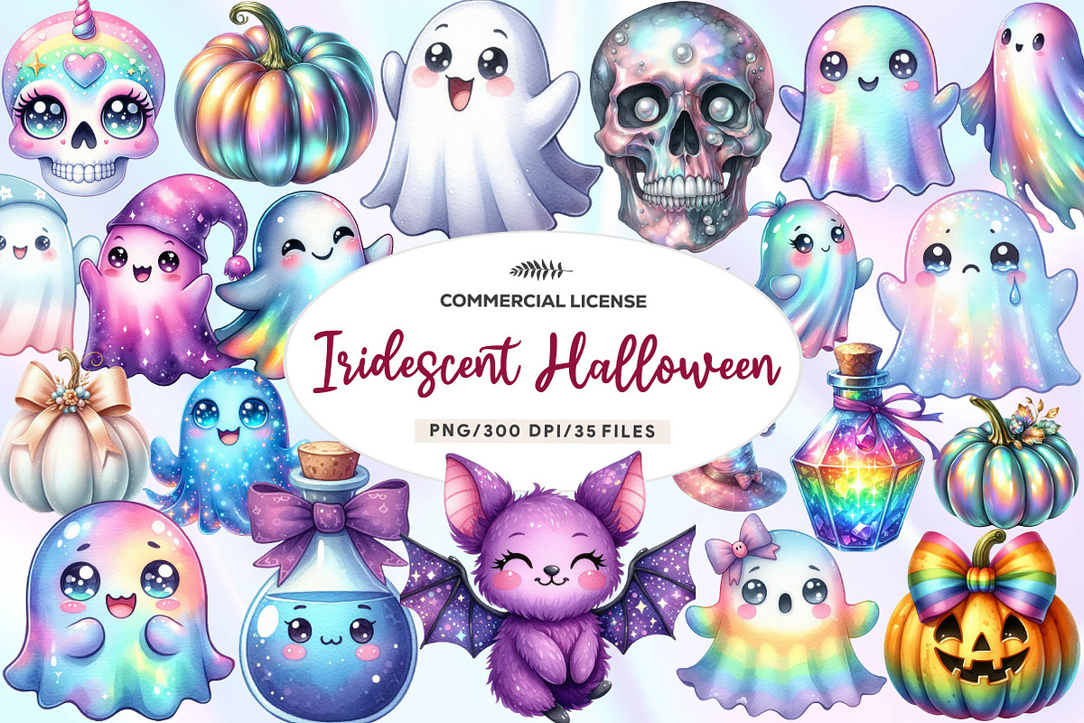 Kawaii Iridescent Halloween Clipart, an Illustration by CreationArt (Photo 1 of 5)