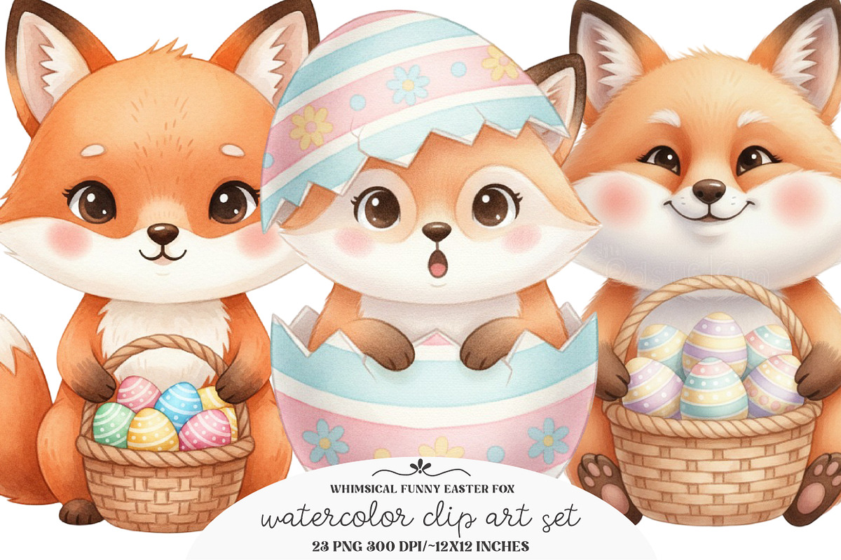 Whimsical Funny Easter Fox Clipar, an Illustration by GatewayDesign (Photo 1 of 5)