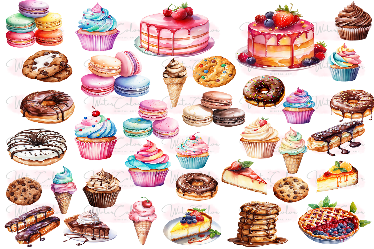 The Cute Sweets Collection Clipart, a Food Illustration by Watercolor Digital (Photo 6 of 18)