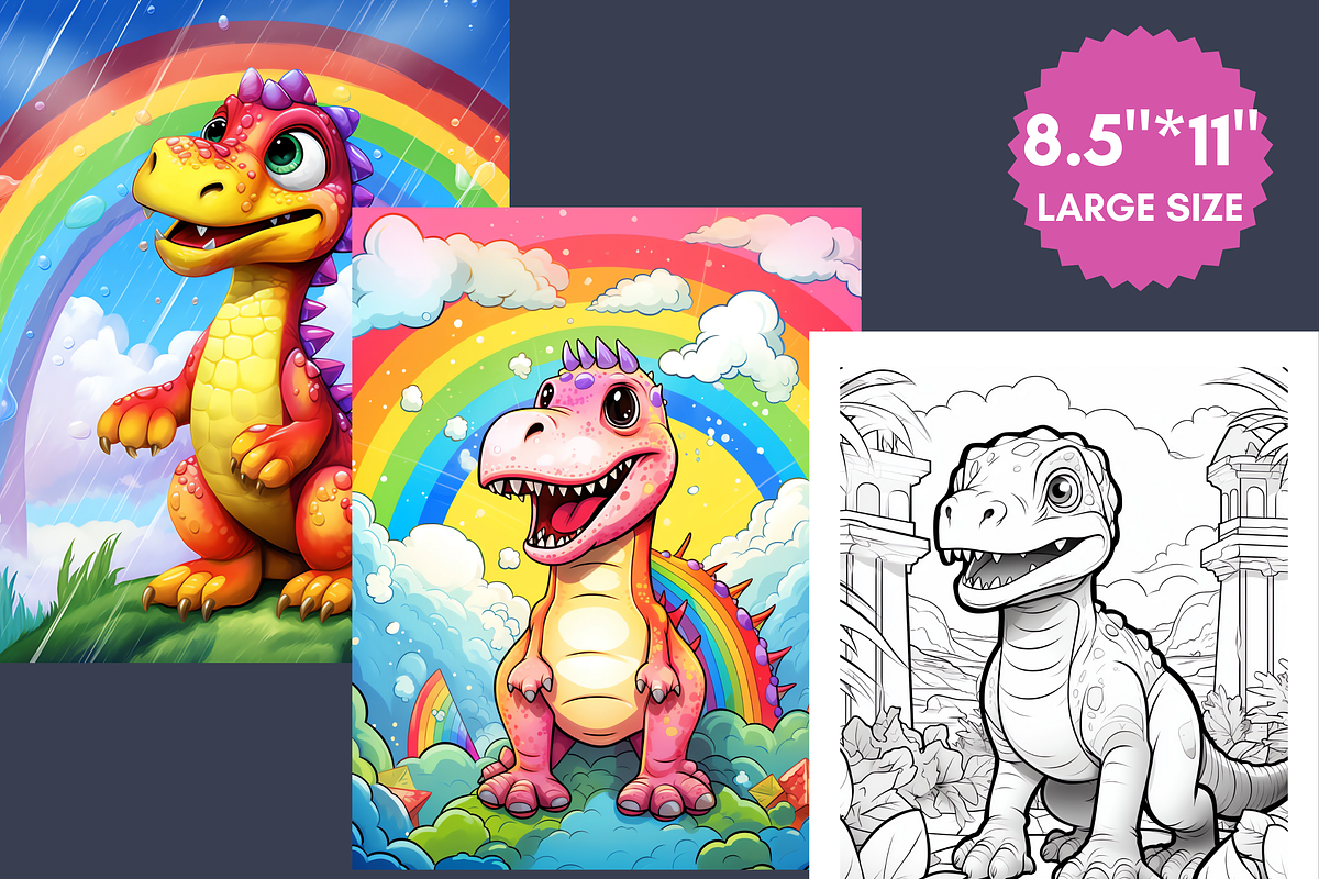 127 Kawaii Dinosaur Coloring Pages, a Brochure Template by LA Design (Photo 6 of 10)