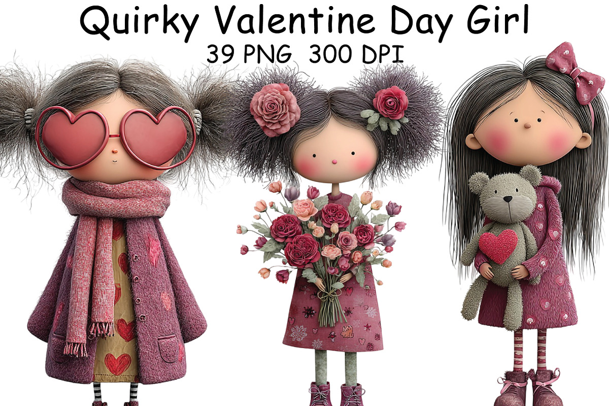 Quirky Valentine Day Girl Clipart, an Illustration by CraftArtStudio (Photo 1 of 6)