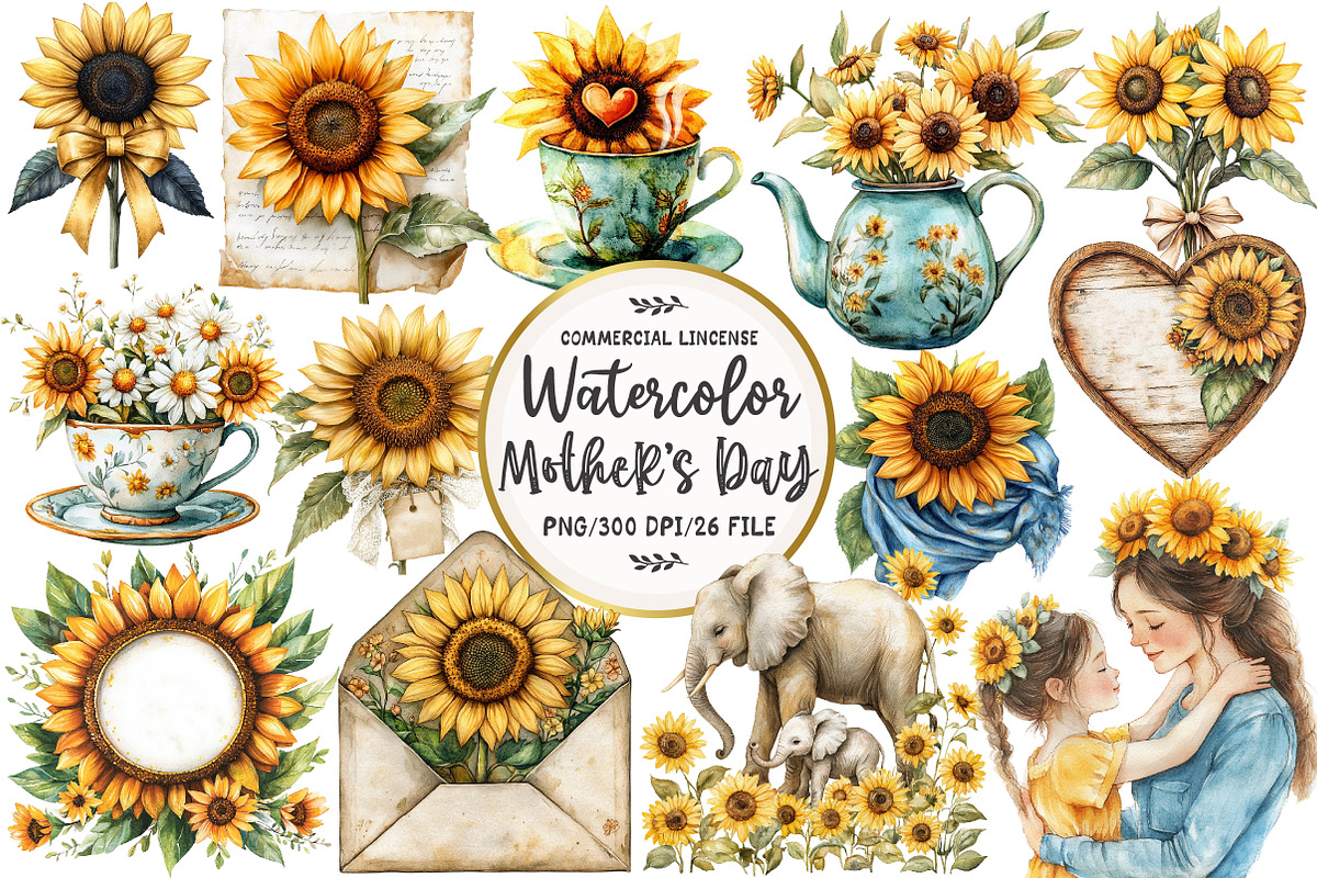 Sunflower Mother's Day Clipart, an Illustration by OK Design (Photo 1 of 5)