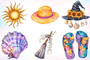 Watercolor Witchy Summer Clipart PNG, a Seasonal Illustration by Canvas Craft (Thumbnail 2 of 3)
