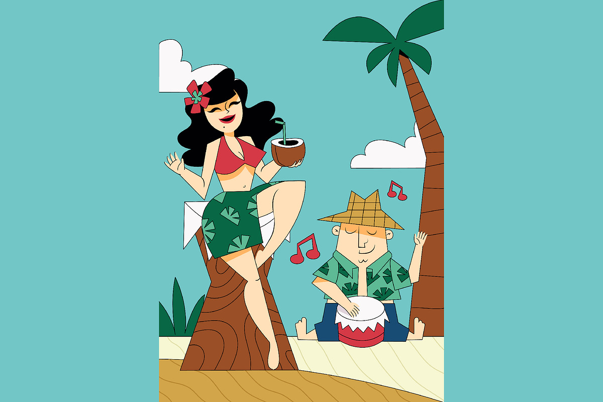 Tiki Party Full Illustration, an Illustration by graphicook