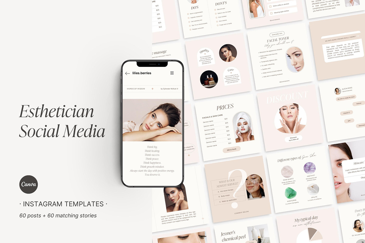 Esthetician Instagram templates, a Social Media Template by LiliesandBerries (Photo 2 of 23)