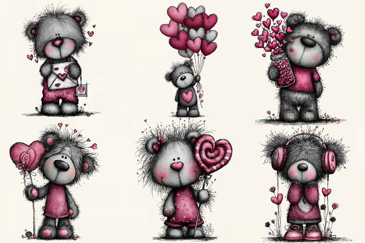 Quirky Teddy Bear Valentine Clipart, an Illustration by DreamCafeArt (Photo 5 of 6)