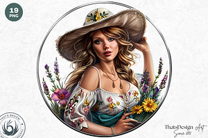 Western Prairie Cowgirl Clipart Set