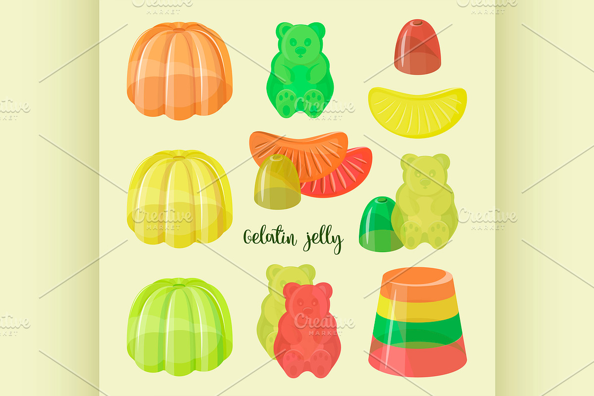 Set of beautiful realistic jelly ass, a Food Illustration by Netkoff