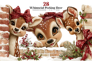 Whimsical Peeking Deer Clipart, a Seasonal Illustration by Bijou Bay