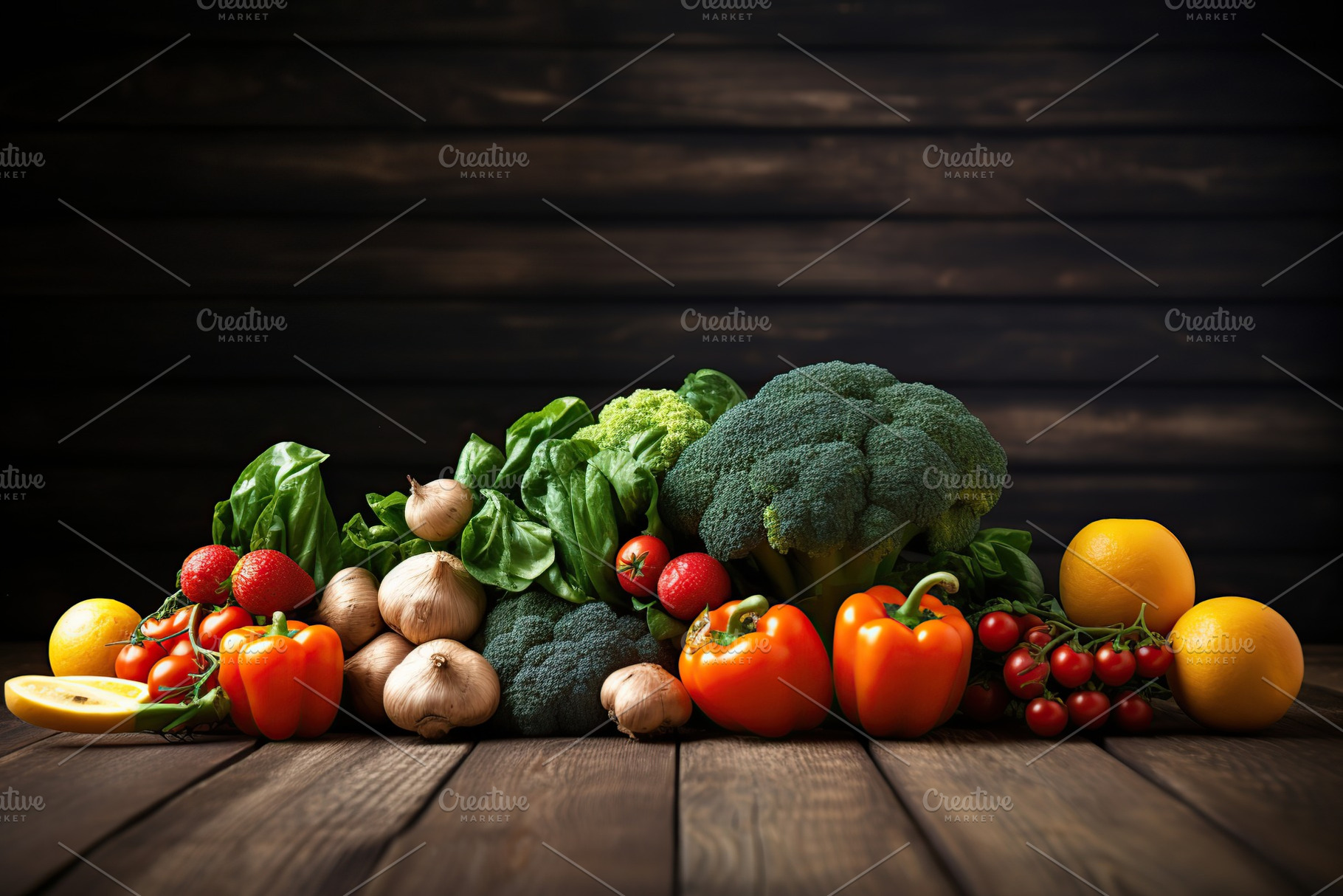 Fresh vegetables on wooden background, a Food & Drink Photo by AlyaAnd