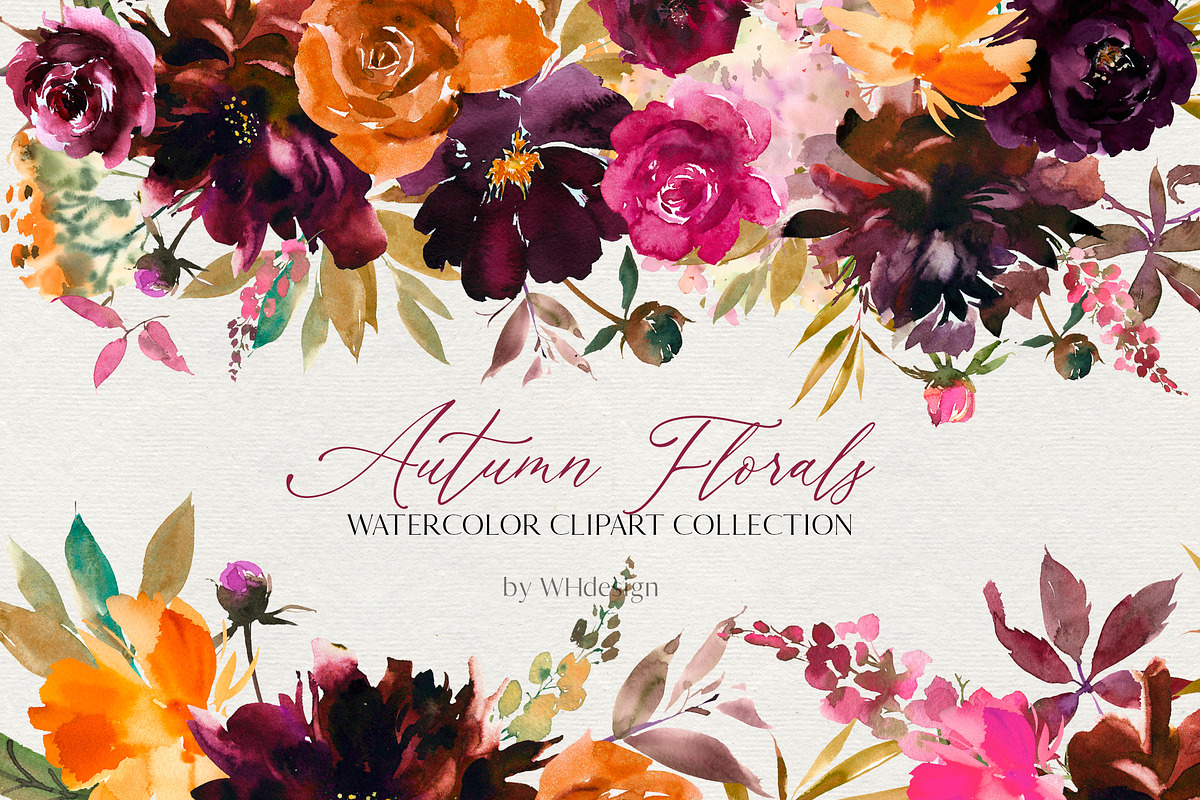 Autumn Florals Bright Fall Clipart, a Decorative Illustration by whiteheartdesign (Photo 1 of 7)