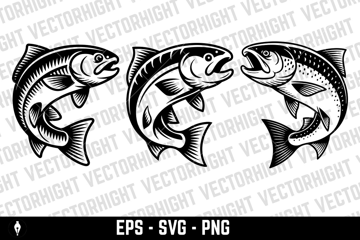 vector icon of a jumping salmon, an Animal Illustration by Vectorhight (Photo 2 of 5)
