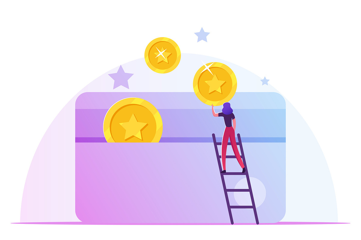 Woman Stand on Ladder Put Golden, an Illustration by Double Bubble
