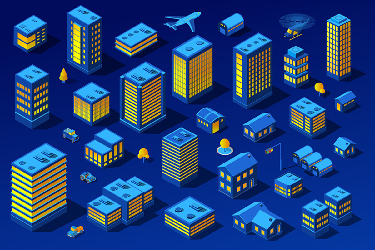 Night neon isometric city, an Object Graphic by AlexZeL (Photo 3 of 9)