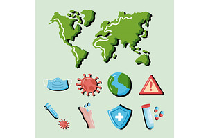 pandemic conjuncture nine icons, a Healthcare Illustration by studiogstock