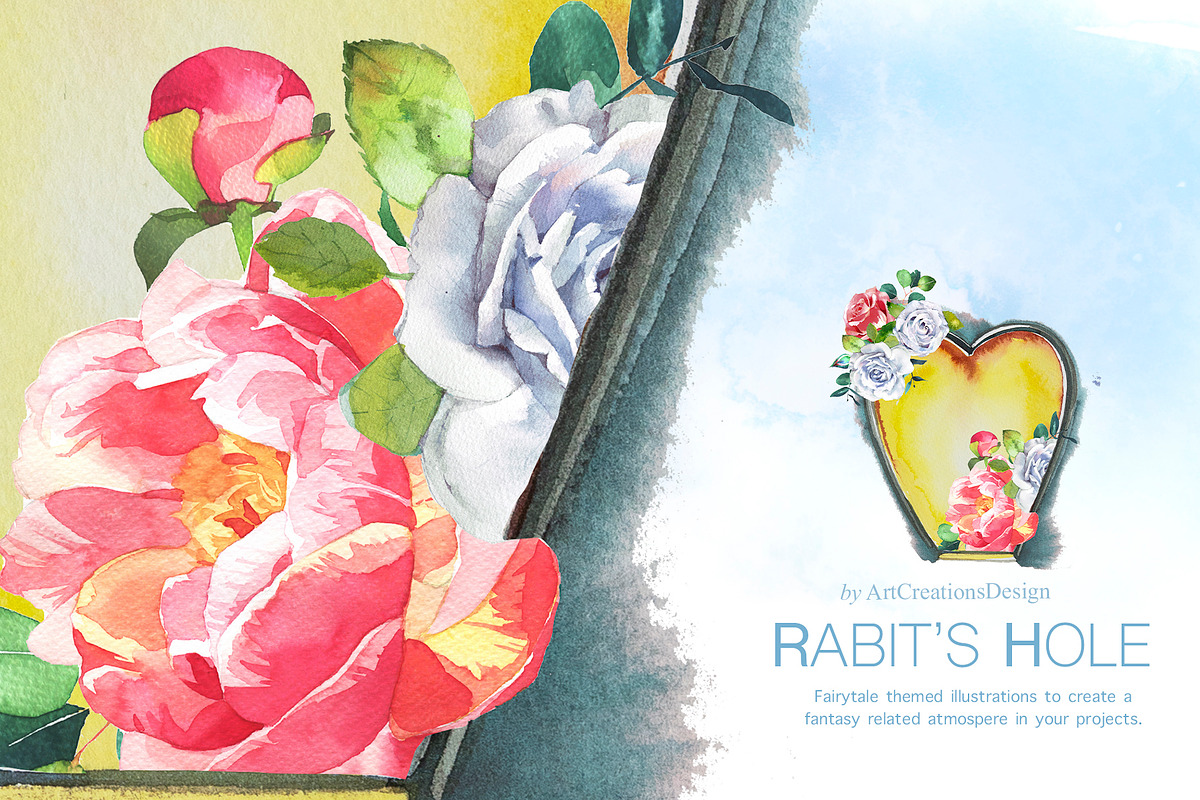Watercolor Rabit's Hole Clipart Set, a Person Illustration by ArtCreationsDesign (Photo 10 of 14)