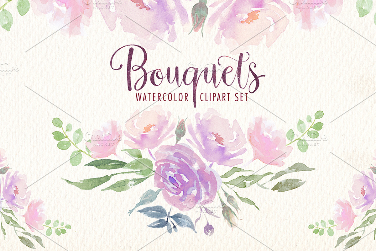 Watercolor bouquets clipart set, an Illustration by Art & Things (Photo 4 of 5)