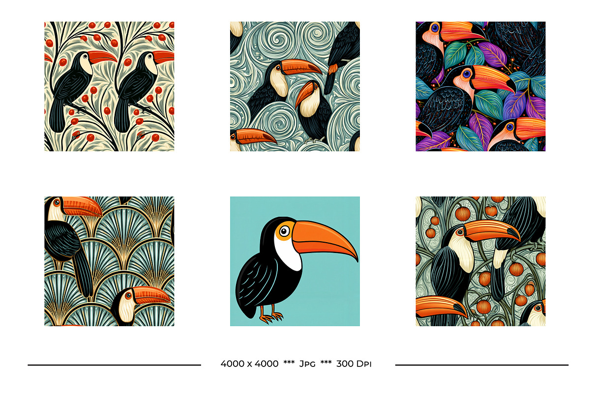 Toucans Retro Art Style Designs, a Pattern Graphic by karenfoleyphoto (Photo 2 of 13)