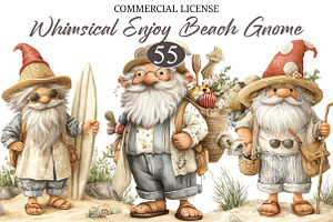 Whimsical Enjoy Beach Gnome Clipart, a Seasonal Illustration by designcity5