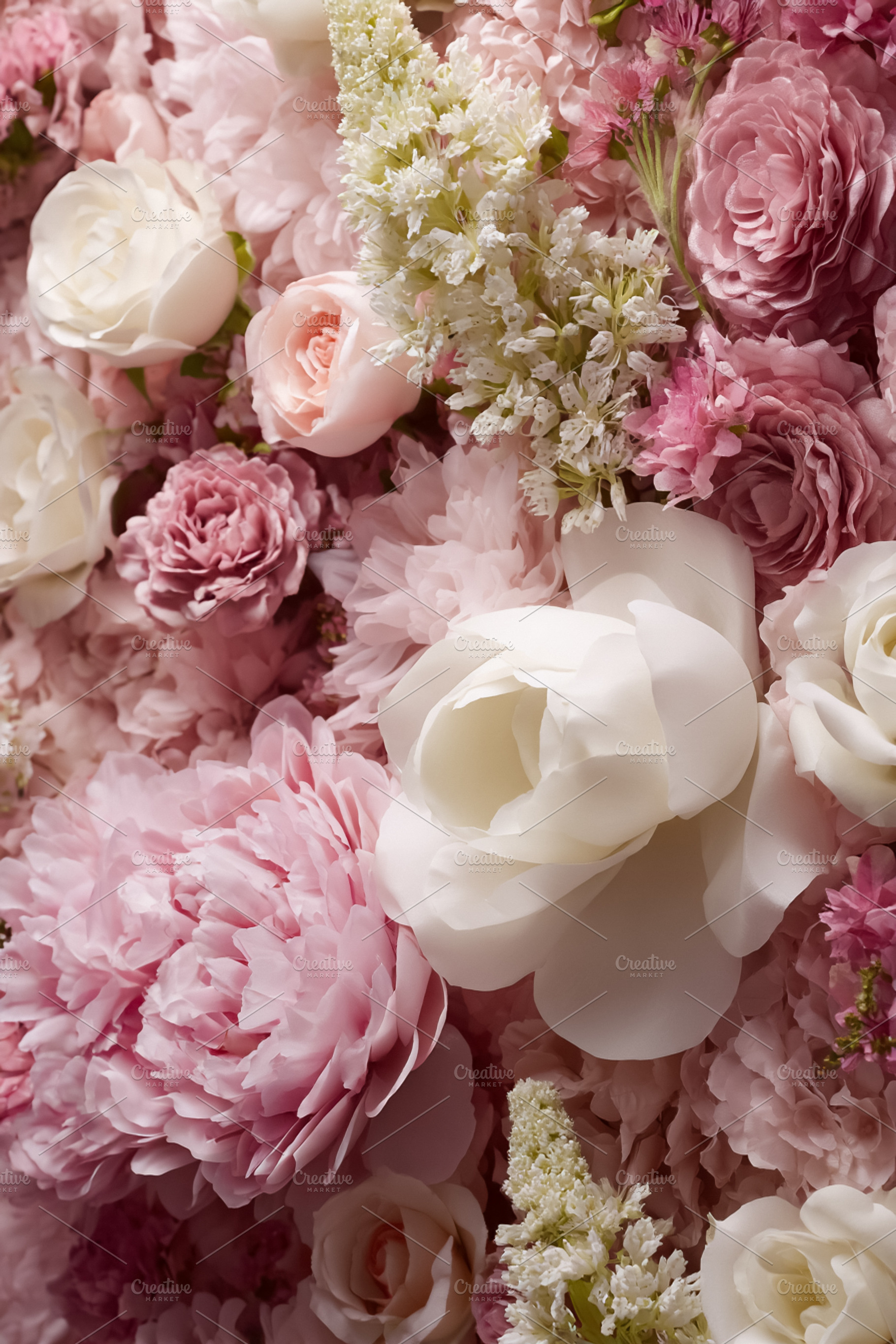 Soft pink and white floral wall decor creating a romantic backgr, a Photo by Studio ANNA