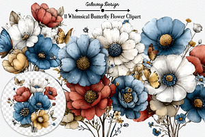 Whimsical Butterfly Flower Clipart, an Illustration by GatewayDesign