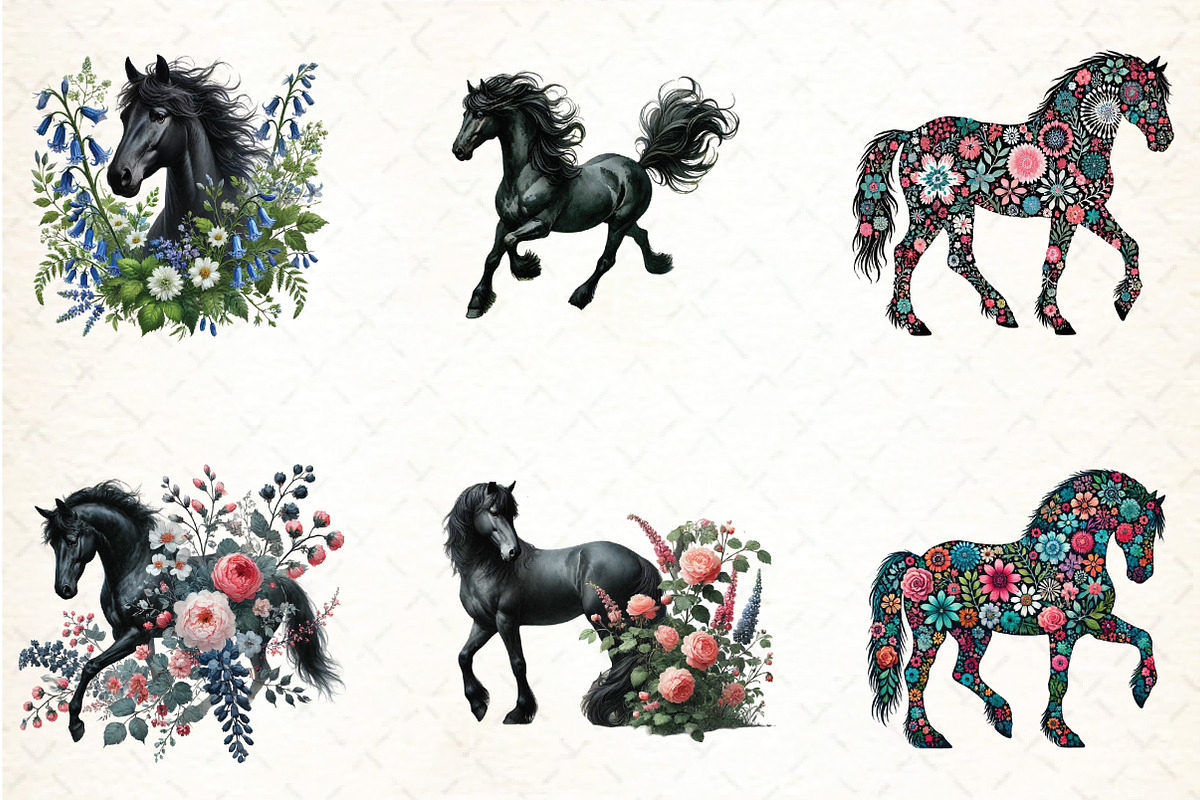 Watercolor Spring Black Horse, an Illustration by DreamCafeArt (Photo 3 of 4)