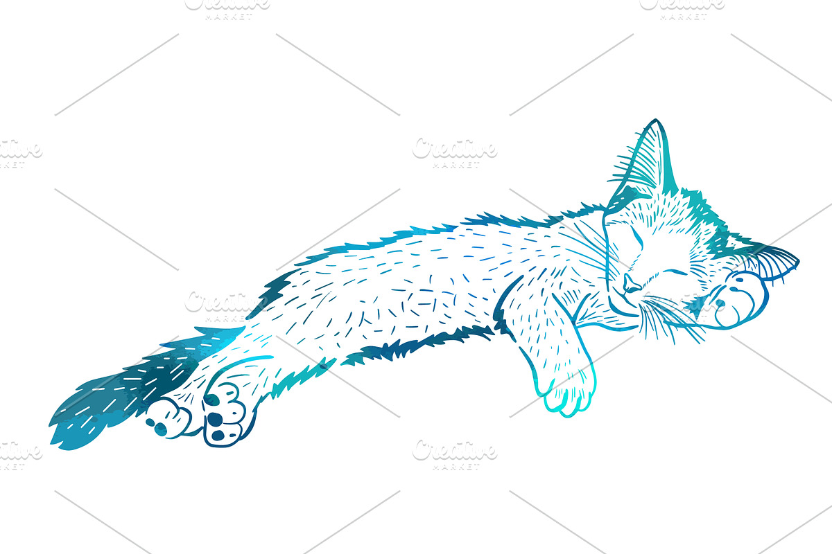 Kitten blue sleeps graphics. hand, an Animal Illustration by Nenahliadava Design