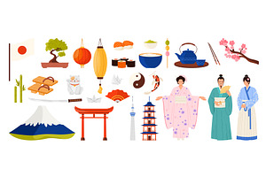 Travel to Japan set, Japanese, an Object Illustration by Flashvector