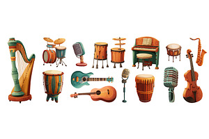 musical instruments retro set. Harp, an Object Illustration by Stock-Smart-Start