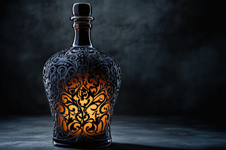 Elegant dark bottle with intricate d, a Photo by Iftikhar Alam