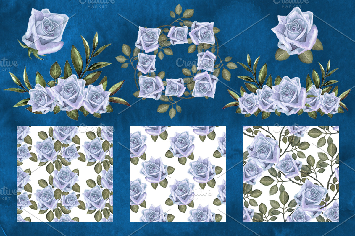 Watercolor blue roses flowers, a Decorative Illustration by Color_Brush (Photo 5 of 5)