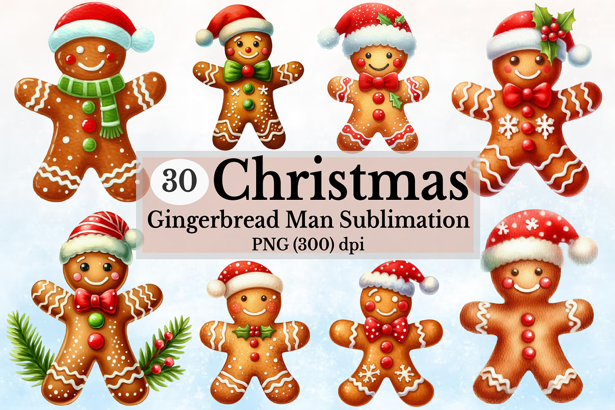 Watercolor Gingerbread Man Clipart, a Seasonal Illustration by Rose Art (Photo 1 of 6)