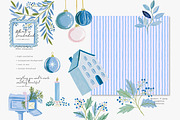 blue Christmas watercolor clipart, a Decorative Illustration by Patishop Art (Thumbnail 2 of 13)