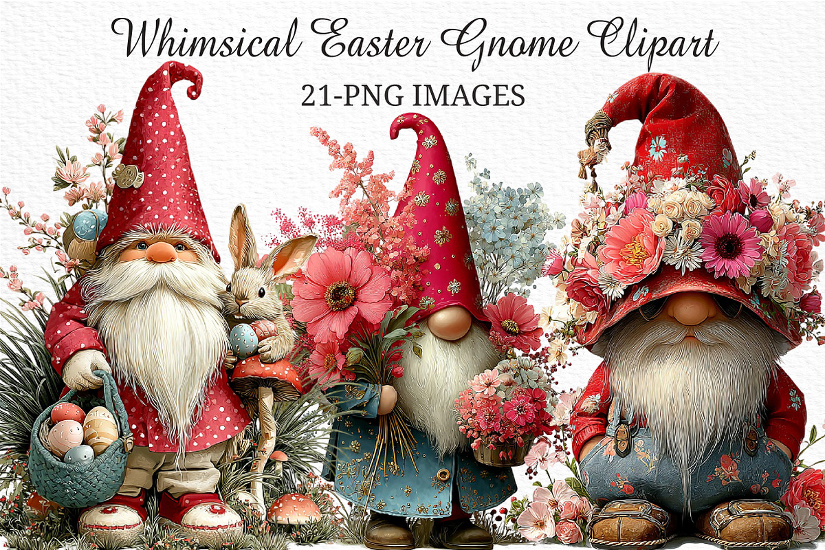 Whimsical Easter Gnome Clipart, an Illustration by Craft Nest (Photo 1 of 10)