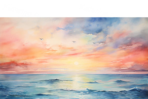 Watercolor Landscape Seascape Art