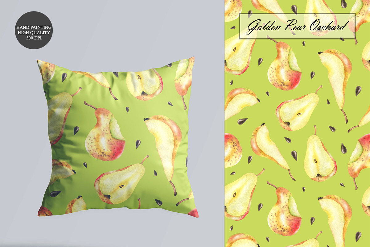 Watercolor Pear Seamless Patterns, a Food Illustration by OlDm_Shop (Photo 7 of 10)