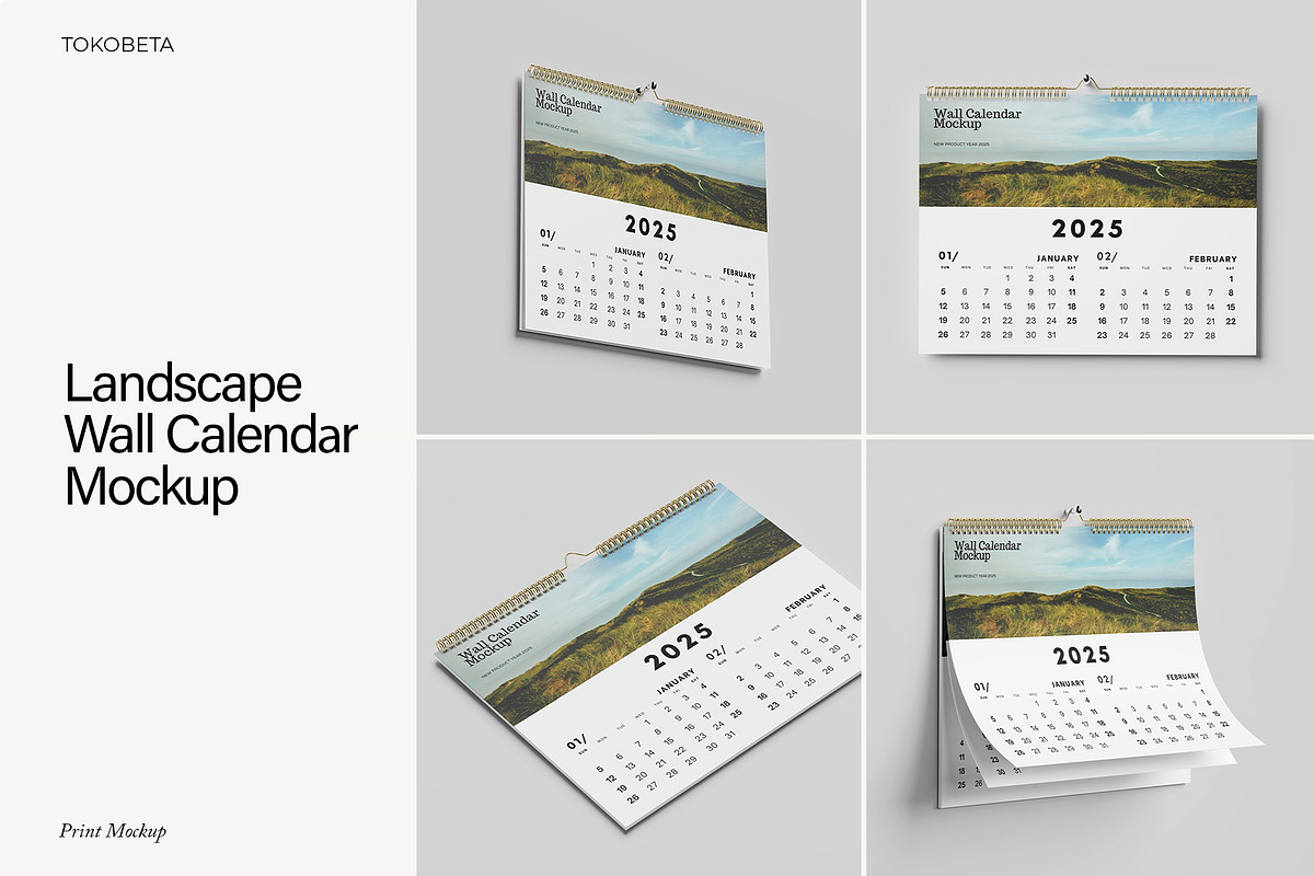 Landscape Wall Calendar Mockup, a Product Mockup by Tokobeta (Photo 1 of 9)