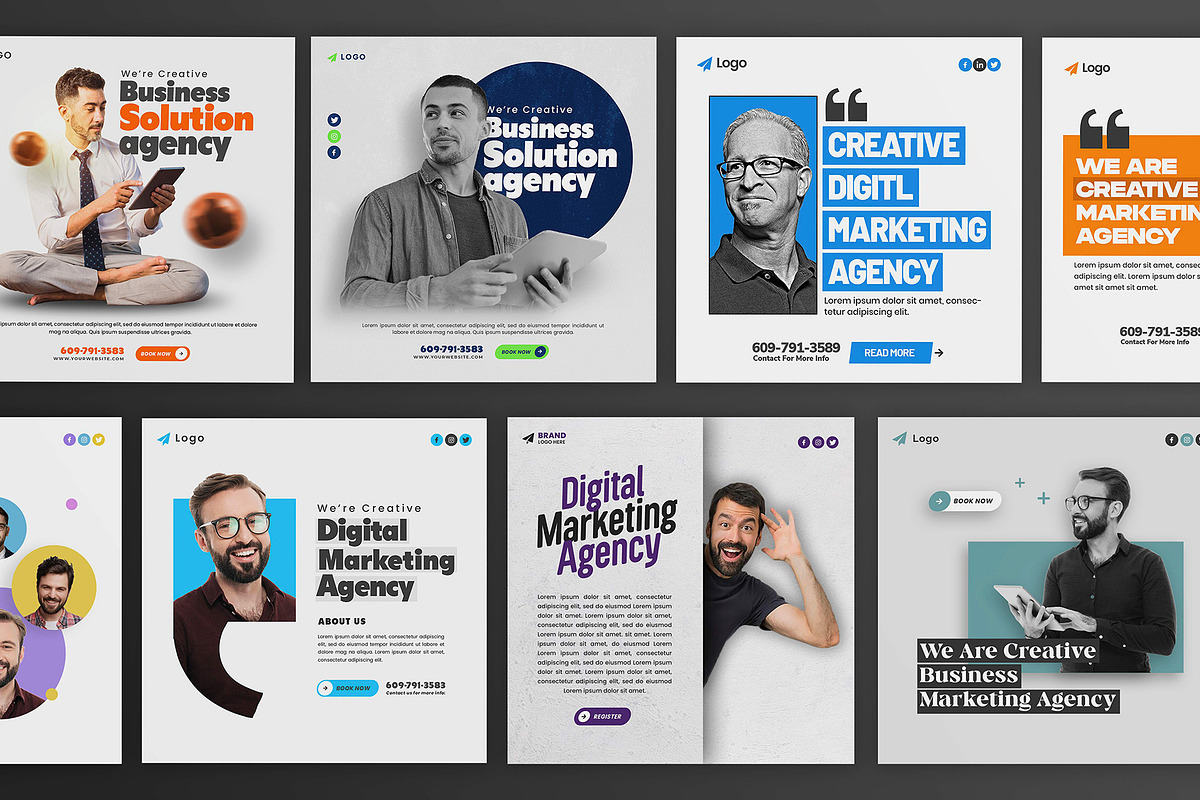 50 Marketing Agency Posts Bundle, a Social Media Template by Saman Osama (Photo 1 of 8)