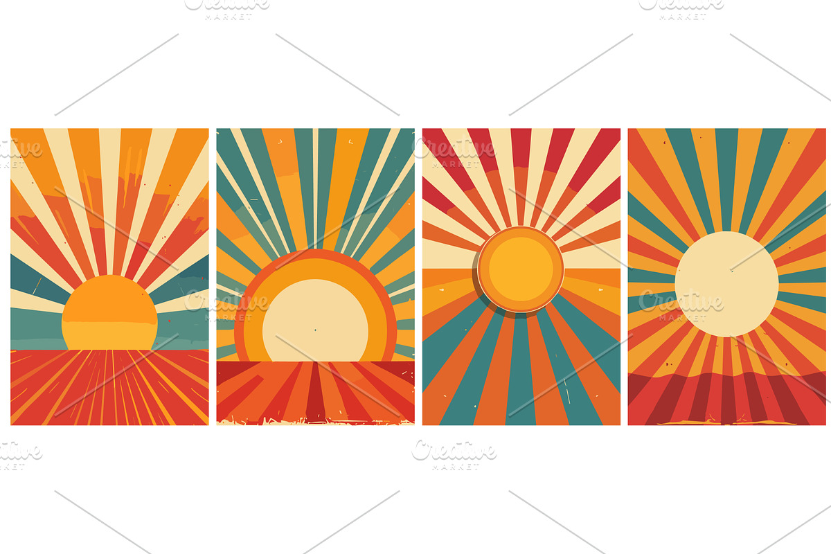 Retro groovy sunset posters set, a Texture Illustration by Valerie Bodnar
