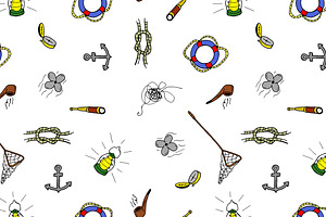 Fishing Doodle Set Seamless Patterns