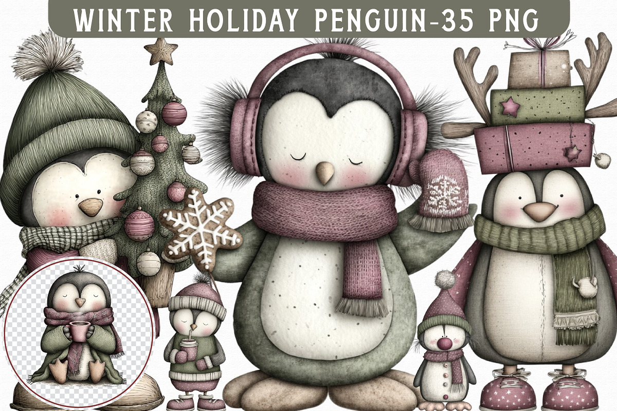 Winter Holiday Penguin Clipart, an Illustration by Libby Wishes (Photo 1 of 7)