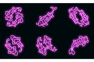 Koi Carp Icons Set Vector Neon