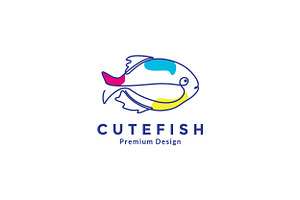 Cute Piranha Fish Line Colorful Logo