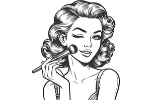 Woman Applying Makeup with Brush, a Person Illustration by AlexArt