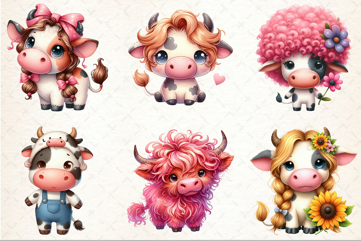Crazy Hair Cow Cartoon Clipart, an Illustration by Rose Art (Photo 3 of 4)