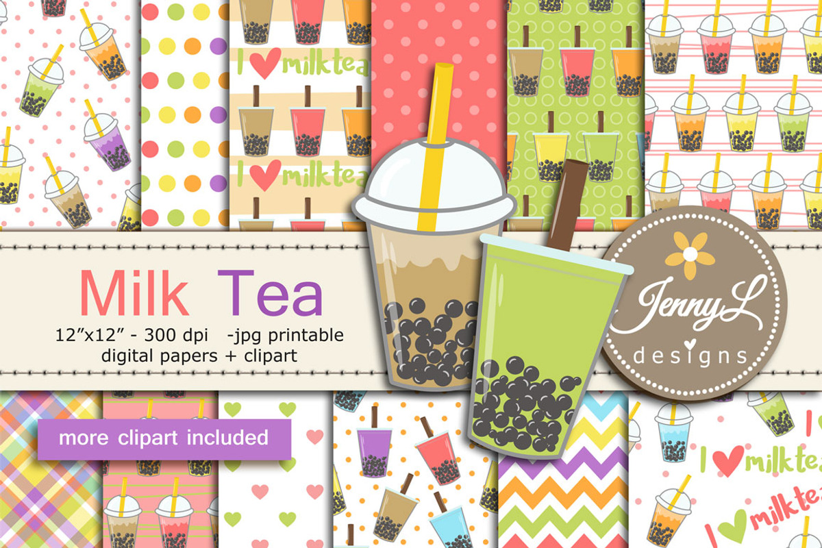 Milk Tea Digital Papers and Clipart, a Pattern Graphic by JennyL Designs (Photo 1 of 8)
